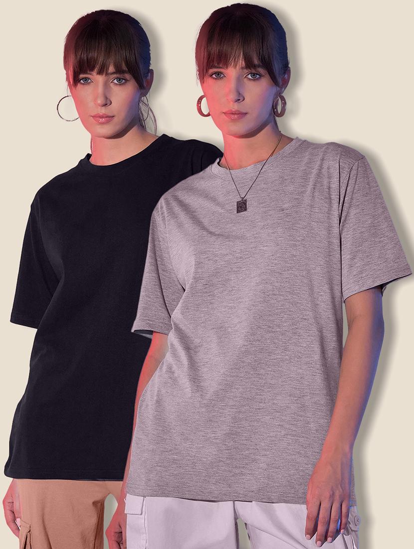 women packof 2 solid short sleeve oversized t-shirt