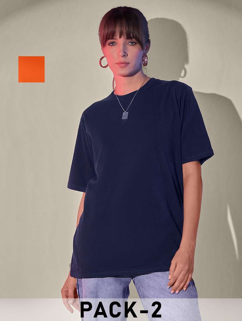 women pack of 2 solid short sleeve oversized t-shirt