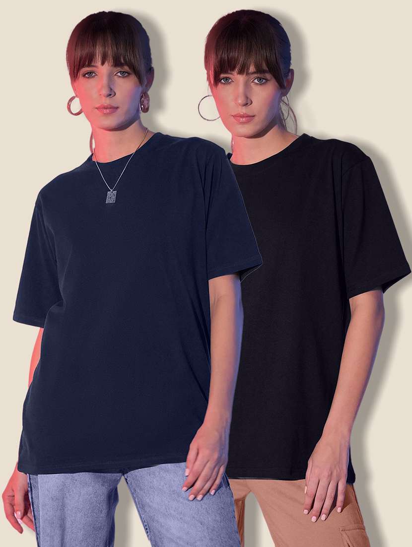 women pack of 2 solid short sleeve oversized t-shirt