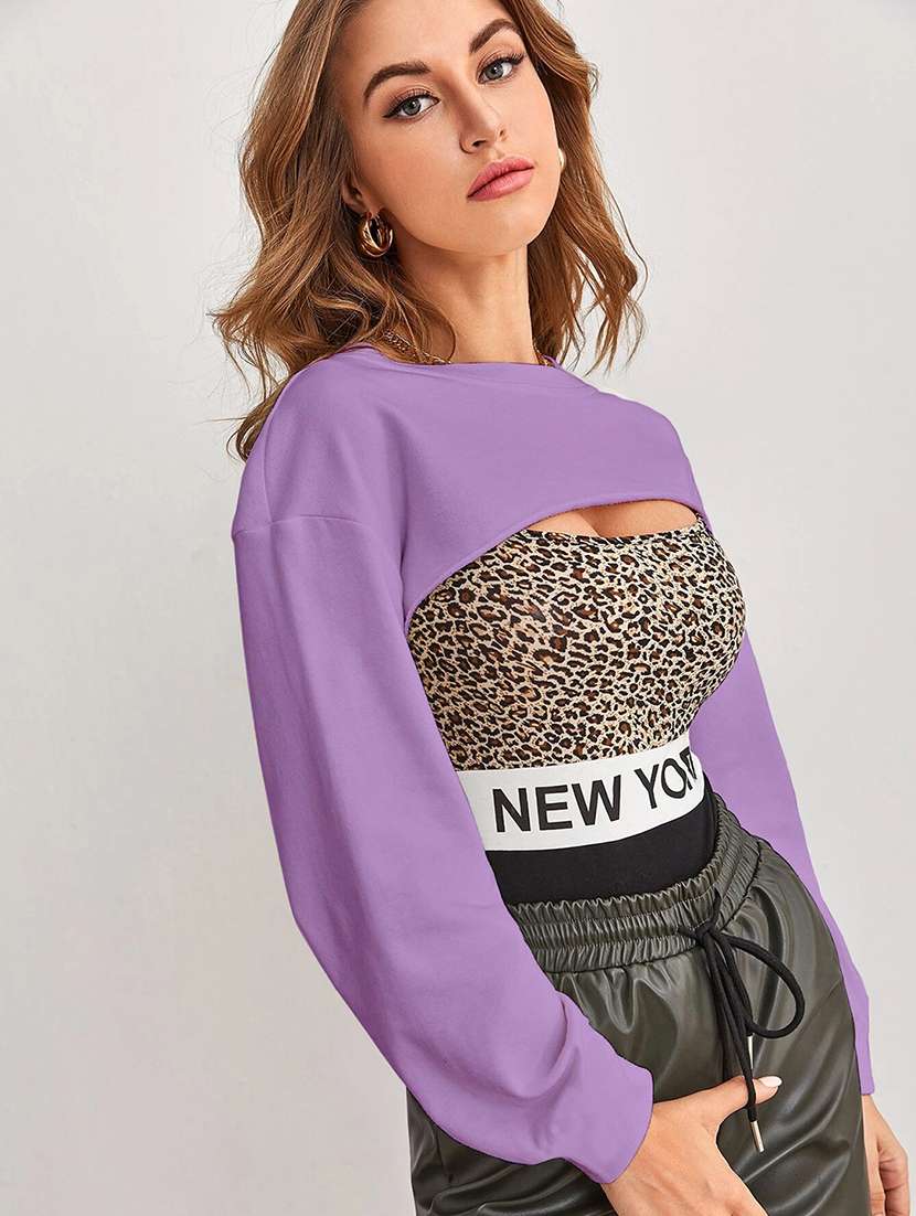 women solid long sleeve crop top - 21946861 -  Standard Image - 1