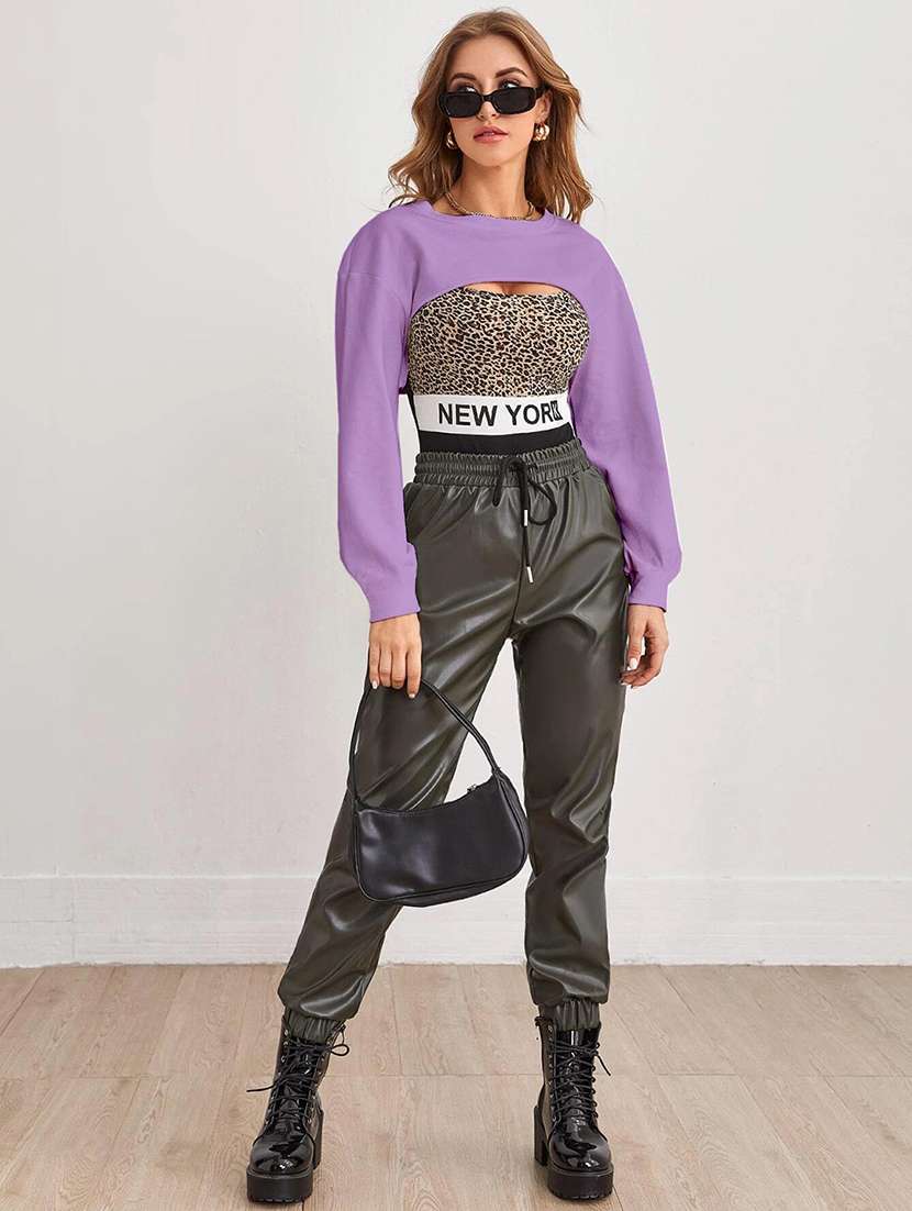 women solid long sleeve crop top - 21946861 -  Standard Image - 4