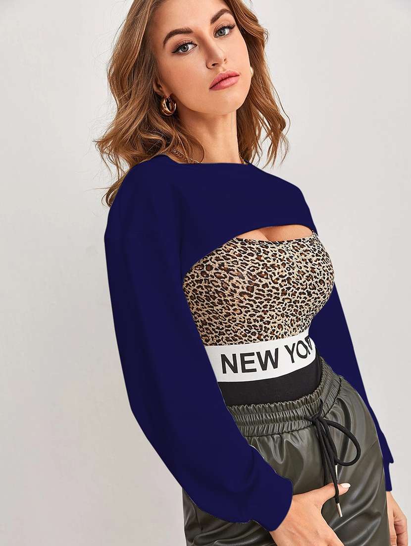 women solid long sleeve crop top - 21946863 -  Standard Image - 1