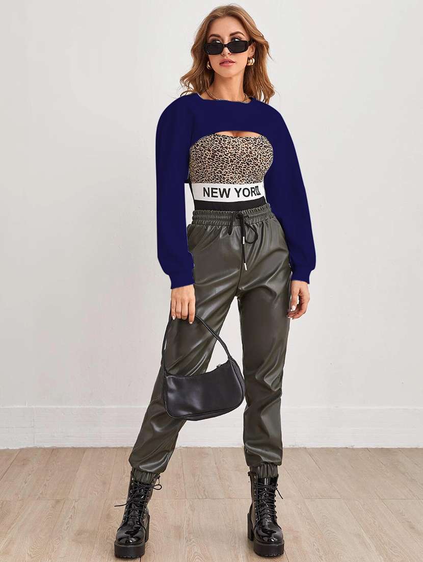 women solid long sleeve crop top - 21946863 -  Standard Image - 4