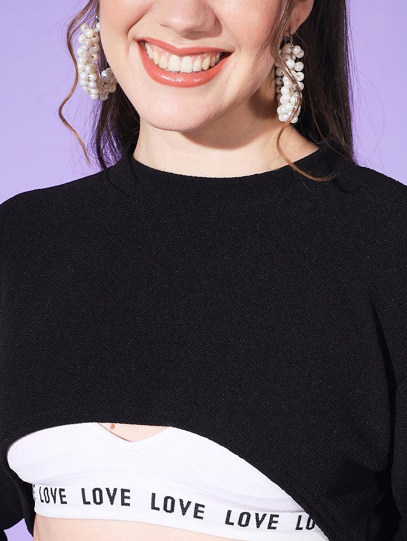 women solid long sleeve crop top - 21946866 - Standard Image - 4