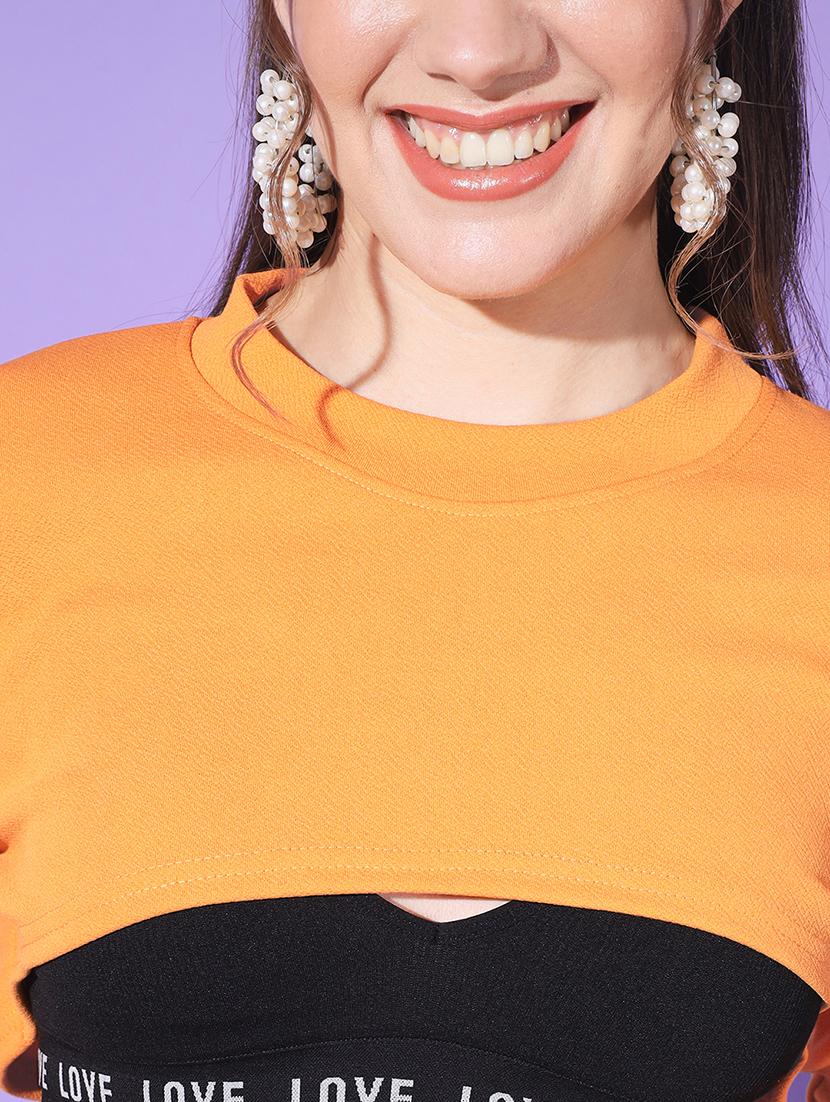 women solid long sleeve crop top - 21946871 - Standard Image - 4