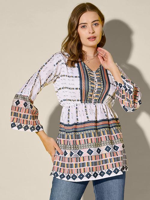 women printed bell sleeve flared top - 21946875 - Standard Image - 0