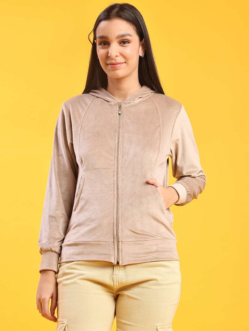 women solid long sleeve hooded sweatshirt - 21946913 -  Standard Image - 1