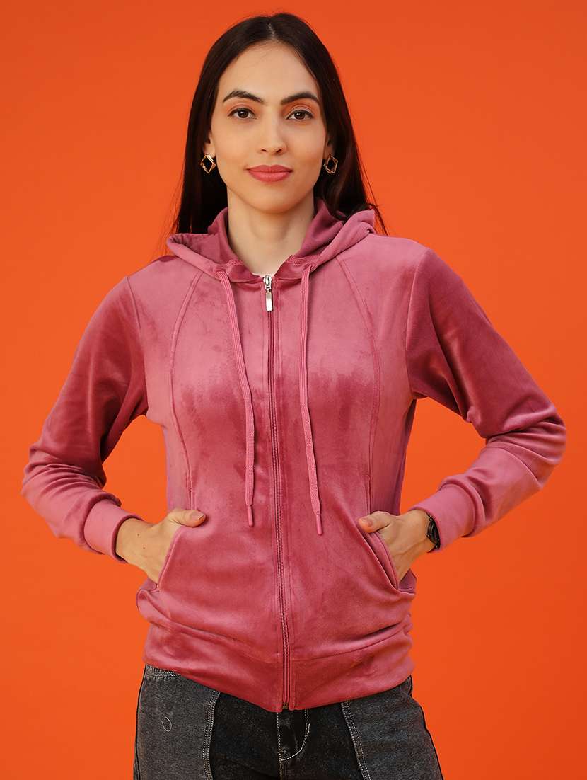 women solid long sleeve hooded sweatshirt - 21946914 -  Standard Image - 1