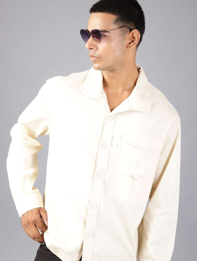 men solid collared long sleeve casual shirt