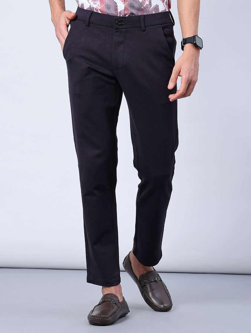 men solid mid rise casual chinos