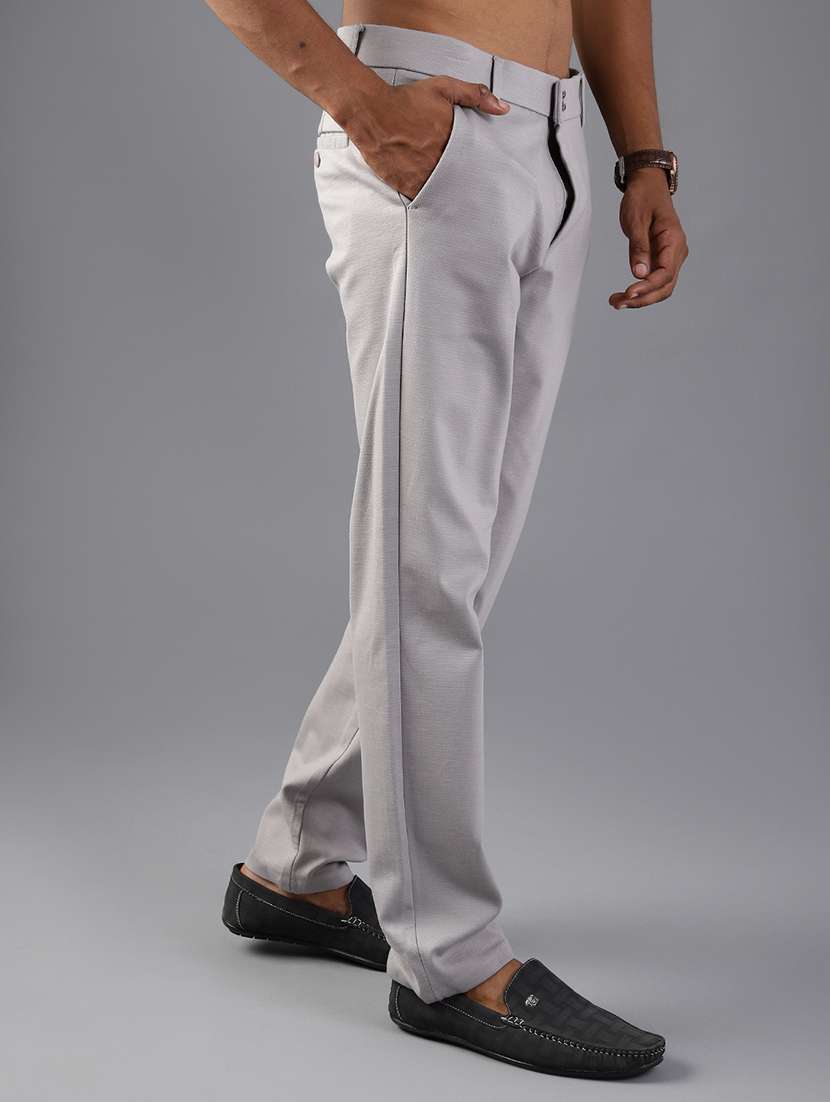 men solid mid rise flat front casual trouser - 21947156 -  Standard Image - 1