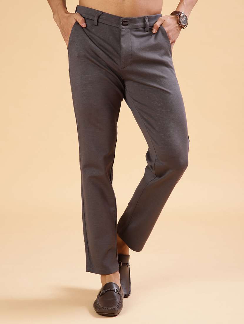 men solid mid rise flat front casual trouser - 21947158 -  Standard Image - 1