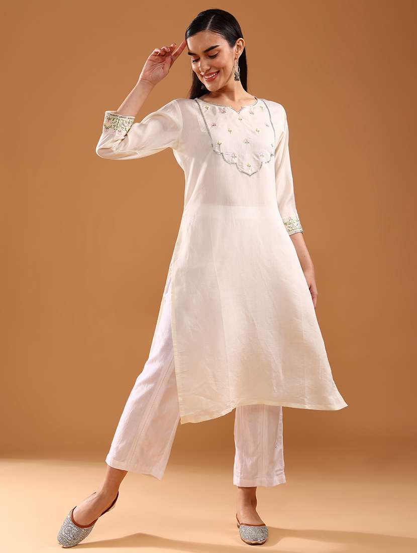 women three quarter sleeve straight kurta - 21947214 -  Standard Image - 1