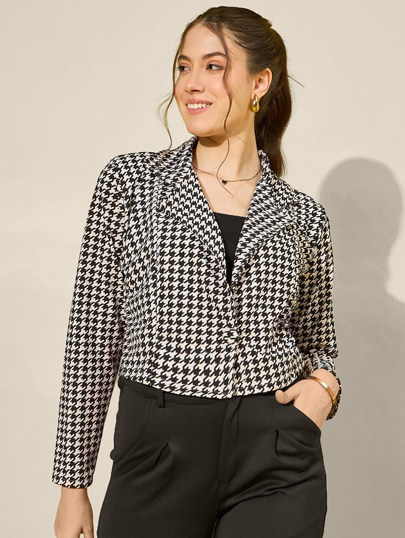 women houndstooth print long sleeve crop blazer - 21947420 -  Zoom Image - 0