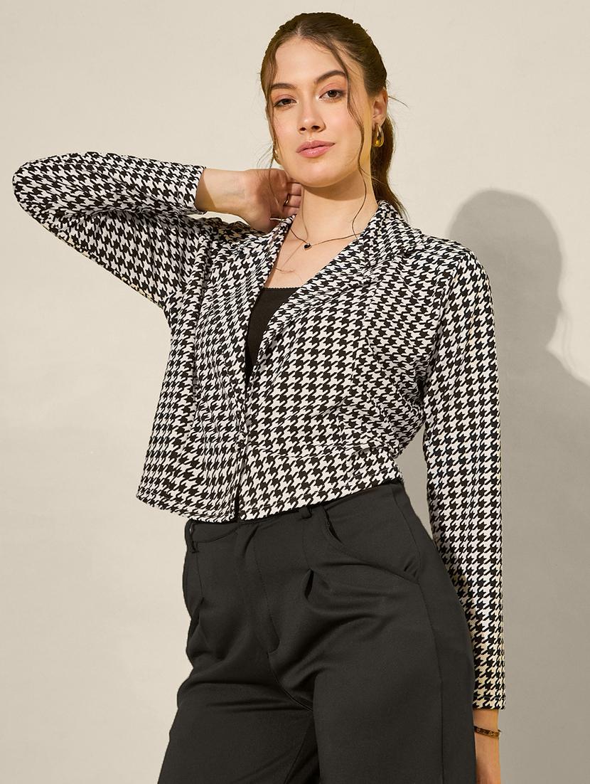 women houndstooth print long sleeve crop blazer - 21947420 - Standard Image - 1