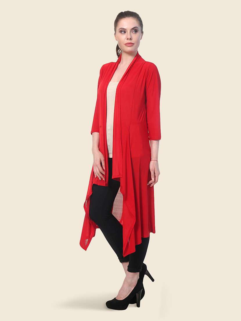 women red solid asymmetric long shrug - 21947423 -  Standard Image - 1