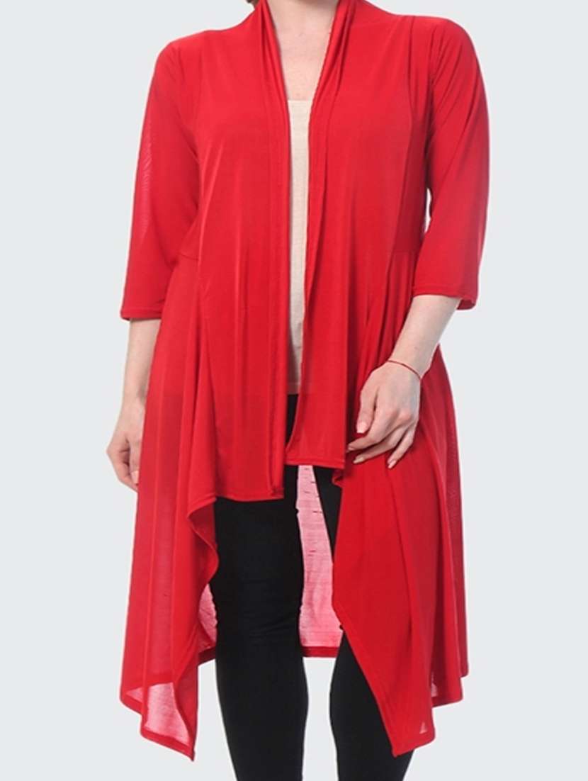 women red solid asymmetric long shrug - 21947423 -  Standard Image - 4
