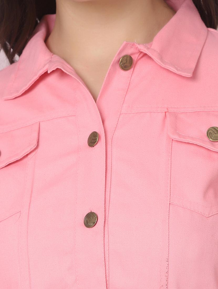 women solid collared denim summer jacket - 21947442 - Standard Image - 4
