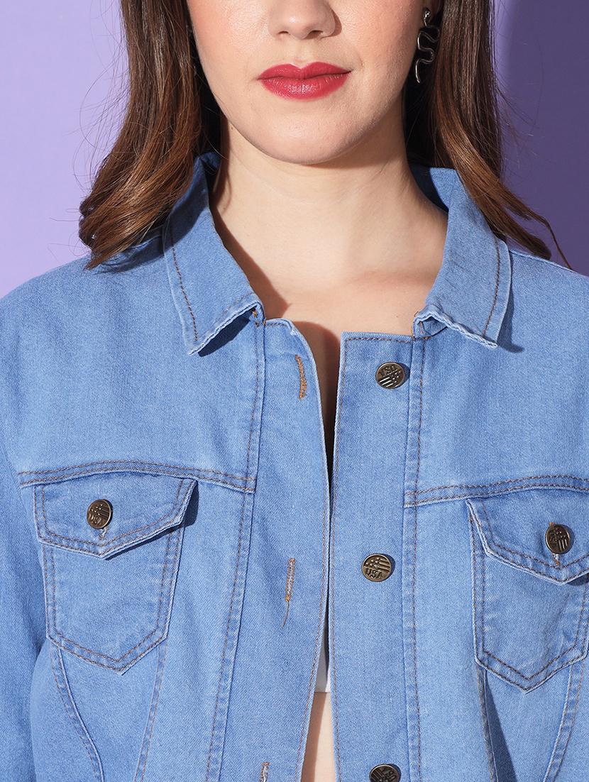women solid collared denim summer jacket - 21947453 - Standard Image - 4