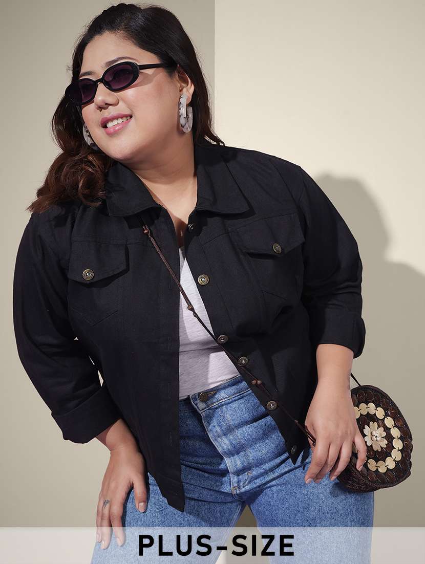 women plus size solid denim summer jacket