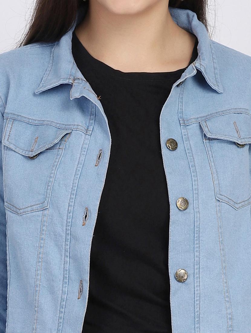 women solid collared denim summer jacket - 21947465 - Standard Image - 4