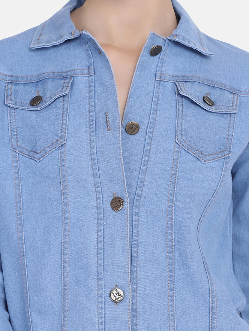 women solid collared denim summer jacket - 21947467 - Standard Image - 4