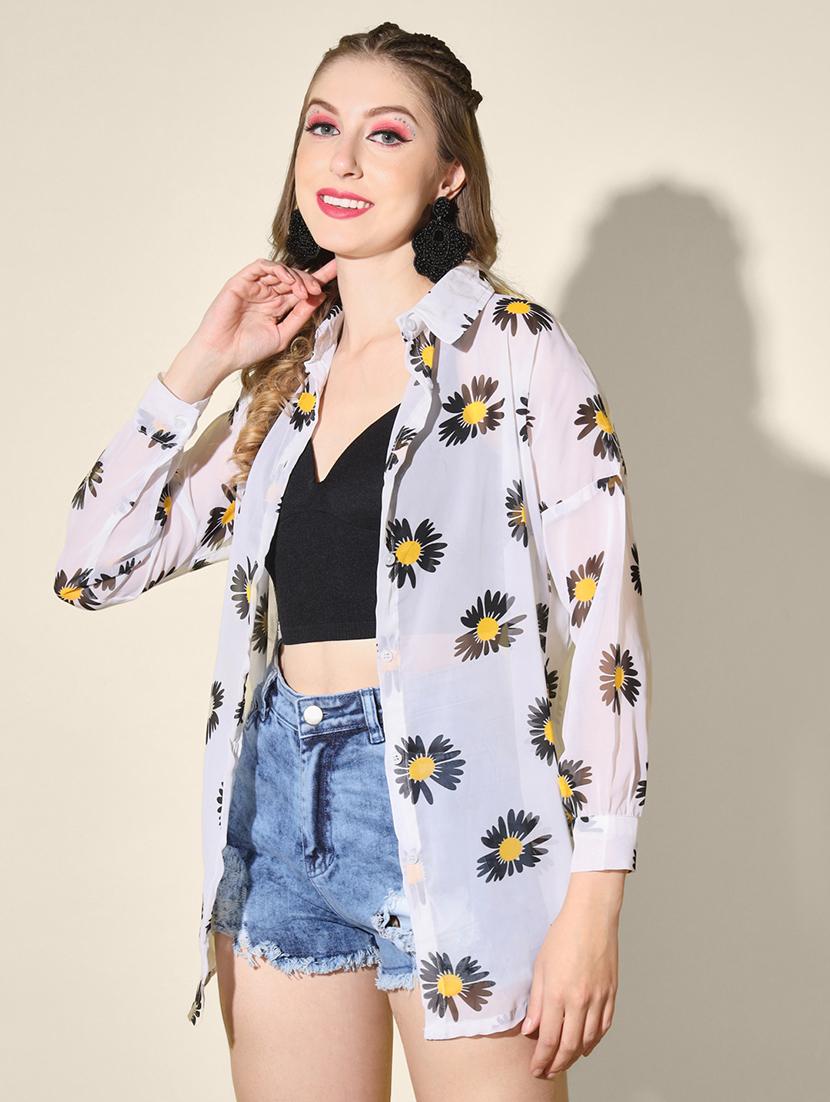 women white floral print collored long sleeve shirt - 21947476 -  Standard Image - 1