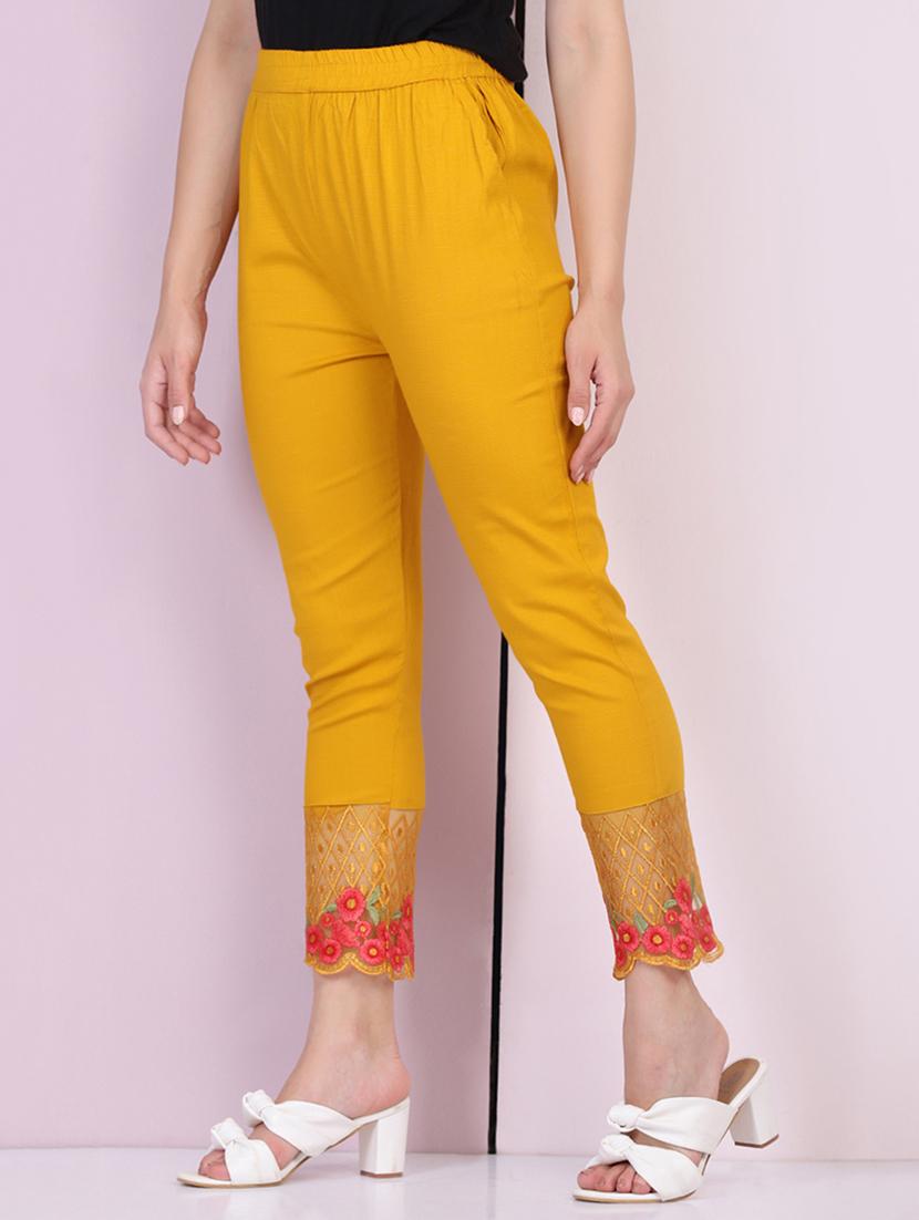 women embroidered hem mid rise tapered pant - 21947495 -  Standard Image - 1
