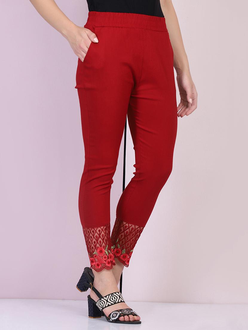 women embroidered hem mid rise tapered pant - 21947497 - Standard Image - 1
