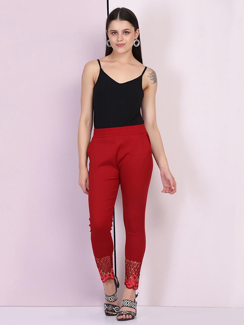 women embroidered hem mid rise tapered pant - 21947497 - Standard Image - 6