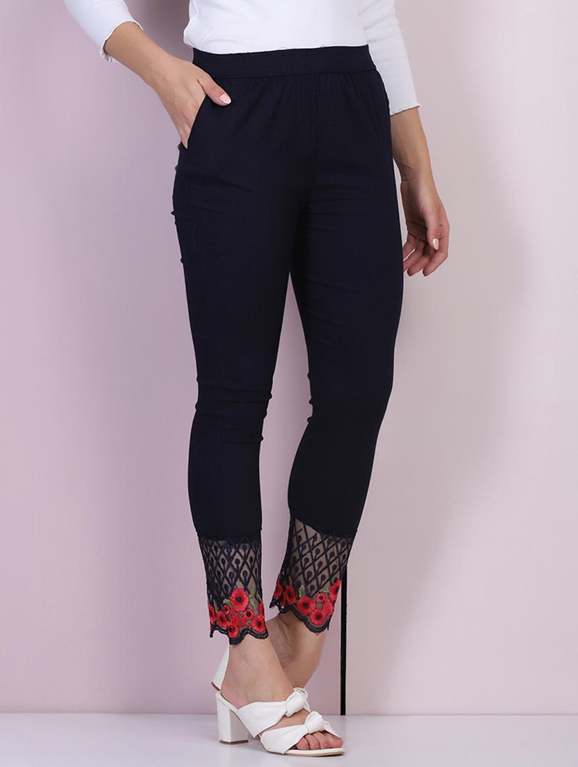 women embroidered hem mid rise tapered pant - 21947498 - Standard Image - 1