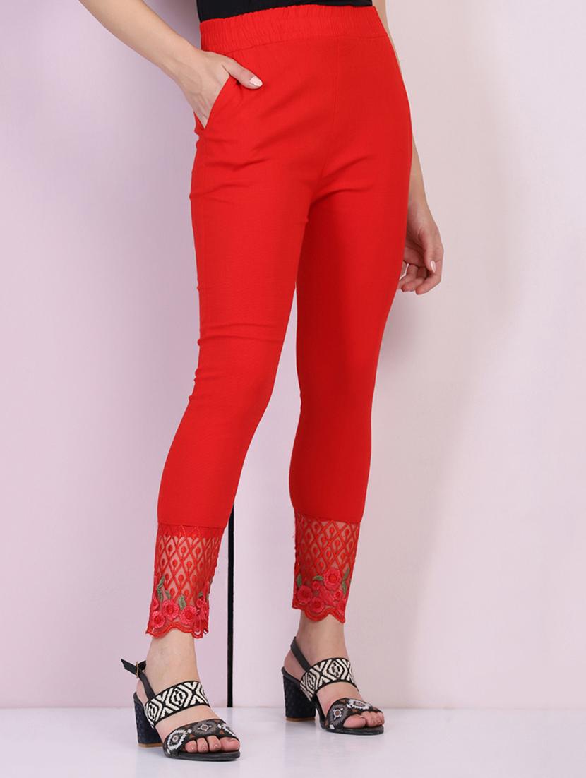 women embroidered hem mid rise tapered pant - 21947499 - Standard Image - 1