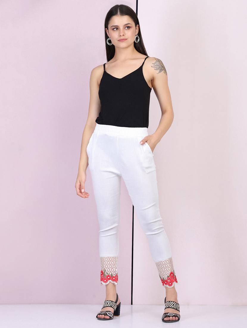 women embroidered hem mid rise tapered pant - 21947500 - Standard Image - 6