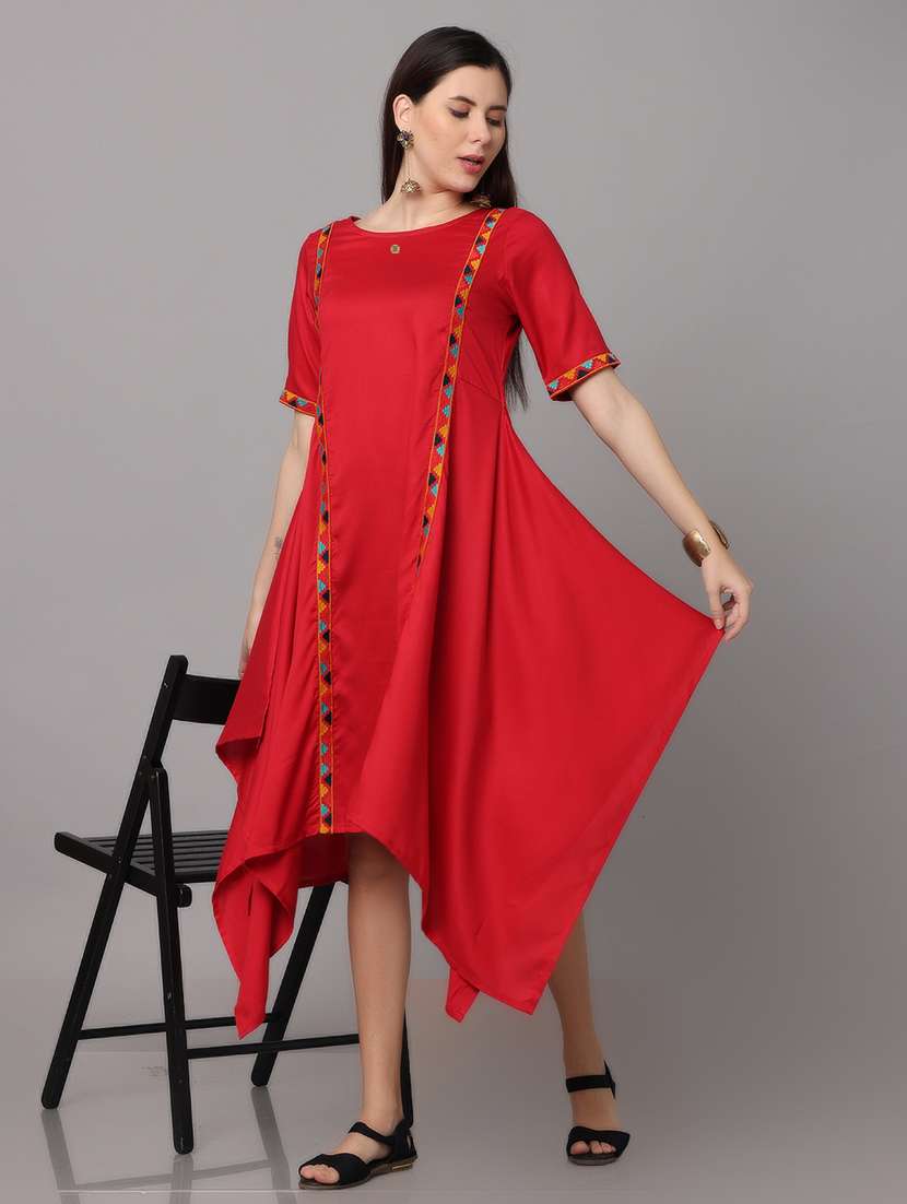 women red short sleeve asymmetric ethnic dress