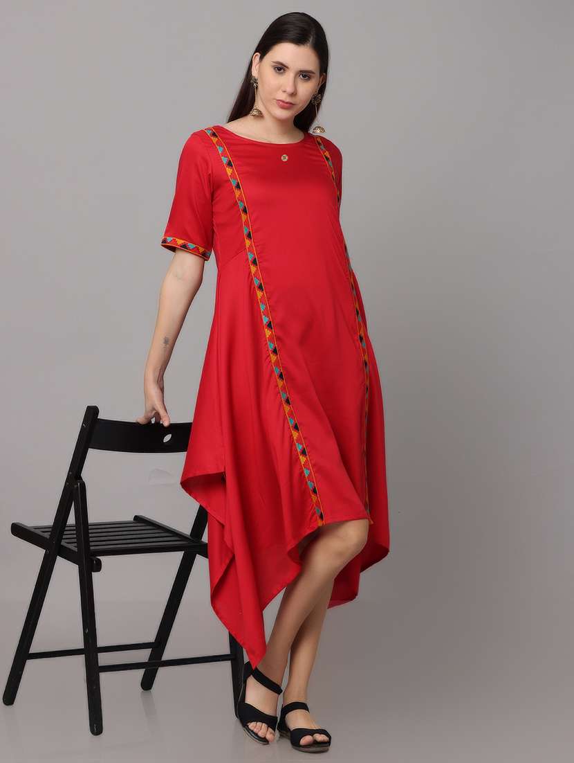 women red short sleeve asymmetric ethnic dress - 21947529 -  Standard Image - 1