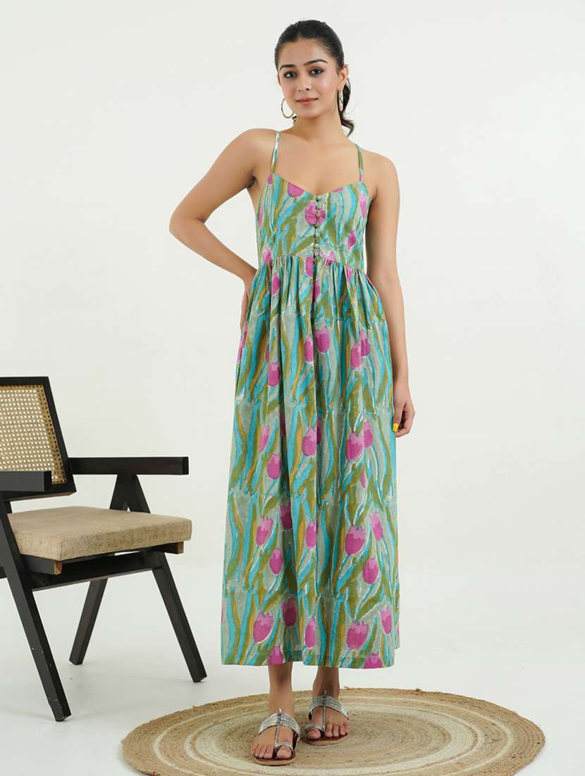 women floral shoulder strap fit & flare ethnic dress - 21947537 -  Standard Image - 1