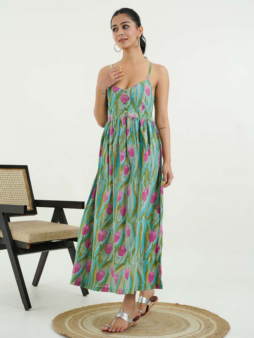 women floral shoulder strap fit & flare ethnic dress - 21947537 -  Standard Image - 4