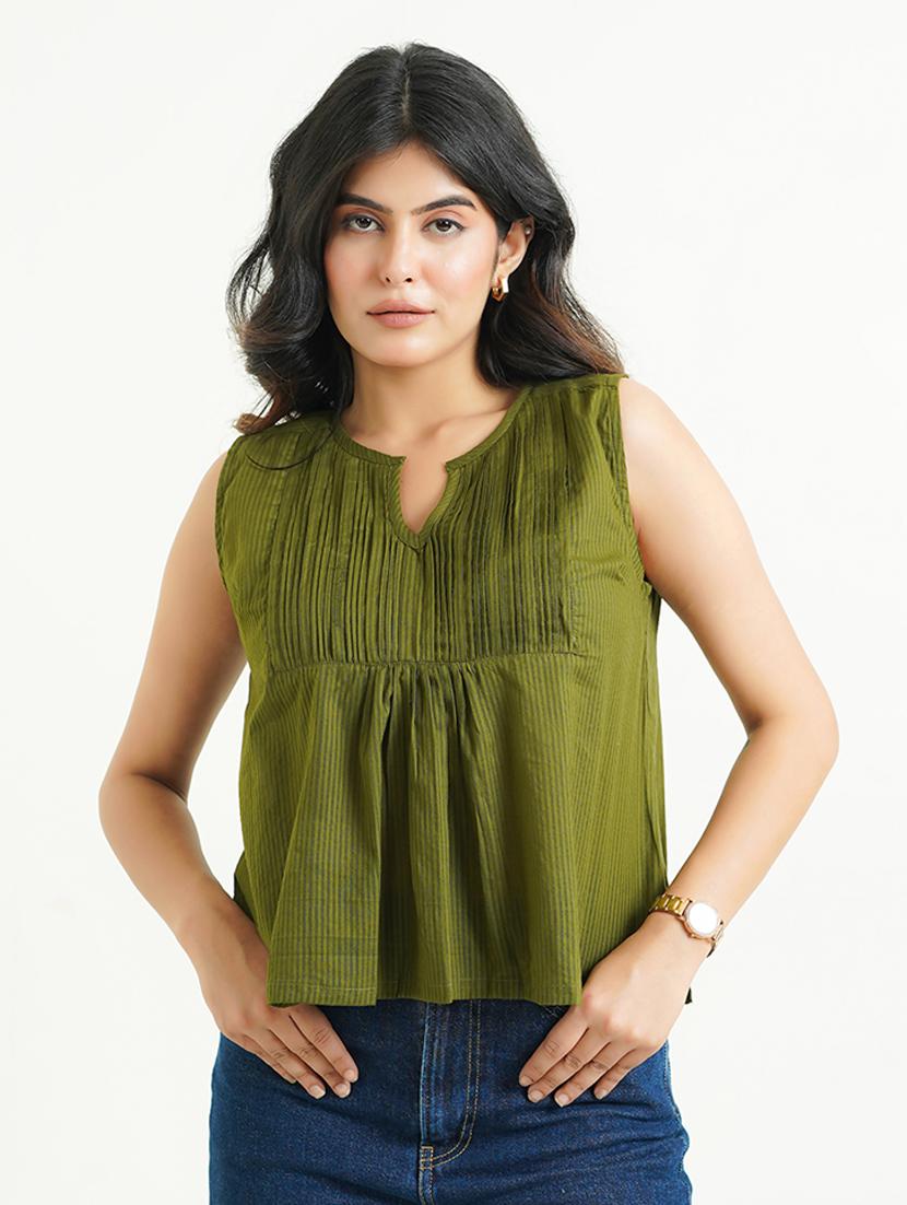 women green solid sleeve regular fit top - 21947545 - Zoom Image - 0