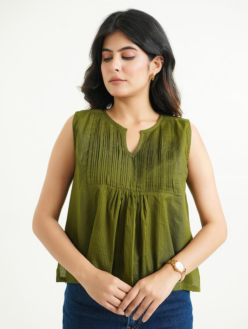 women green solid sleeve regular fit top - 21947545 - Standard Image - 1