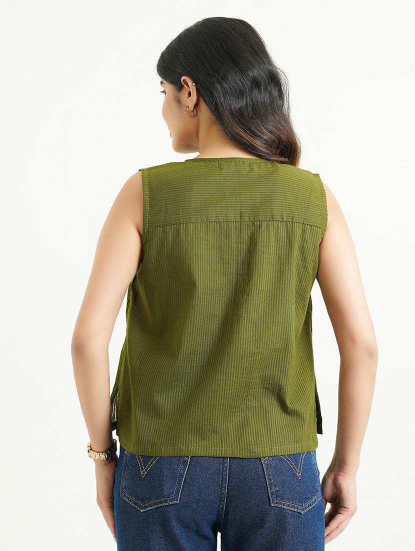 women green solid sleeve regular fit top - 21947545 - Standard Image - 4