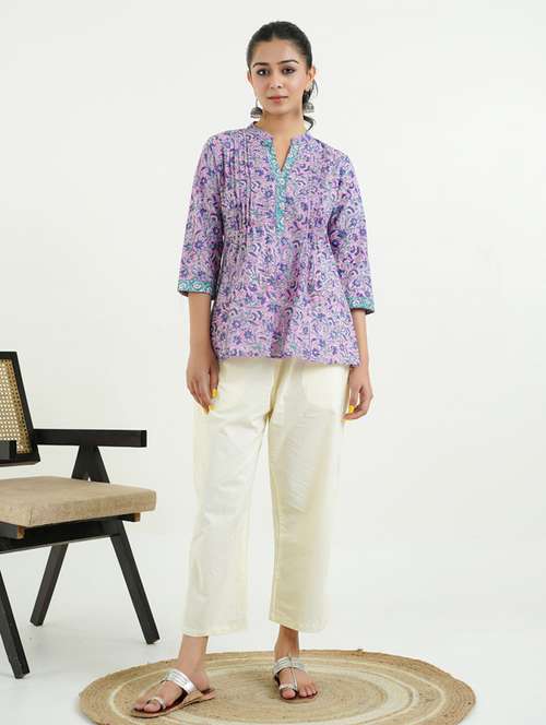 women three quarter sleeve a-line kurti - 21947554 - Standard Image - 0