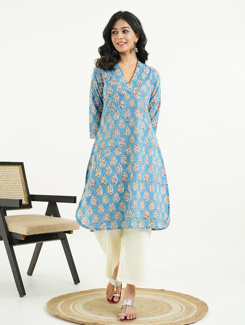 women three quarter sleeve a-line kurta - 21947558 - Standard Image - 1