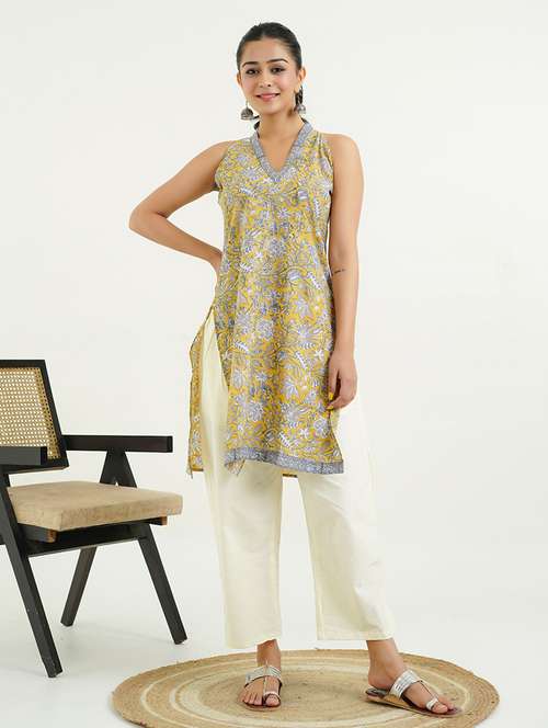 women floral printed halter neck straight kurta - 21947560 -  Standard Image - 0