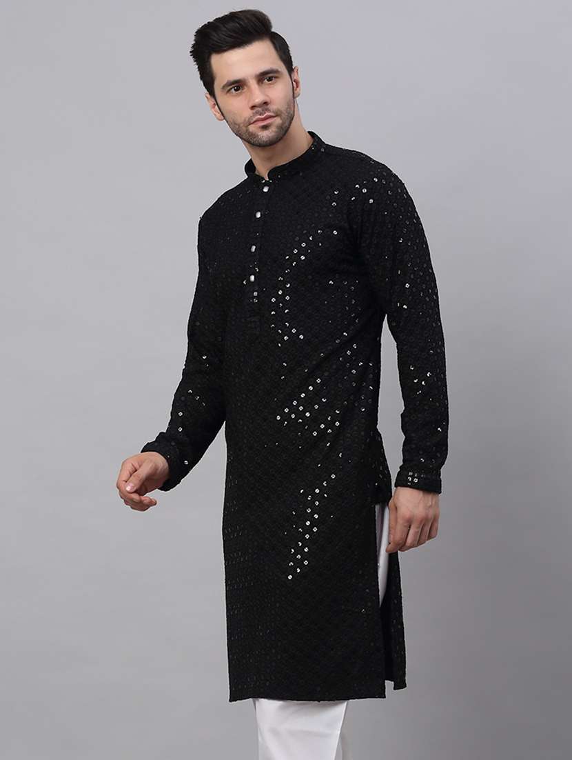 men embroidered mandarin neck long kurta - 21947574 -  Standard Image - 1