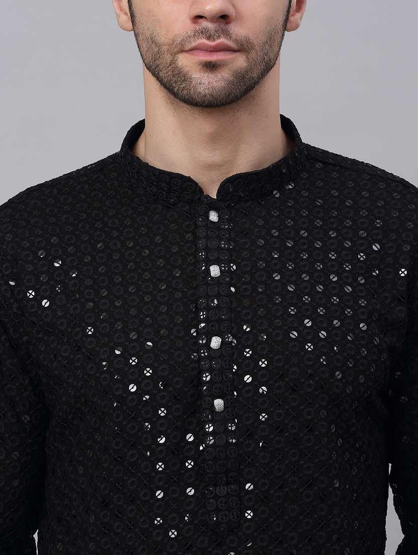 men embroidered mandarin neck long kurta - 21947574 - Standard Image - 4