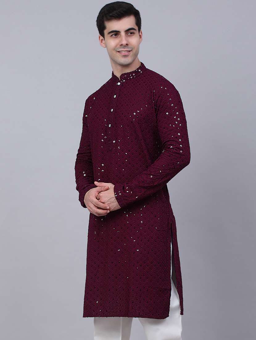 men embroidered mandarin neck long kurta - 21947576 -  Standard Image - 1