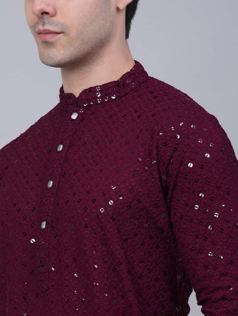 men embroidered mandarin neck long kurta - 21947576 - Standard Image - 4