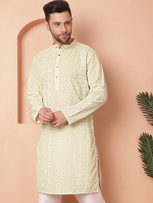 men embroidered mandarin neck long kurta - 21947579 - Standard Image - 0