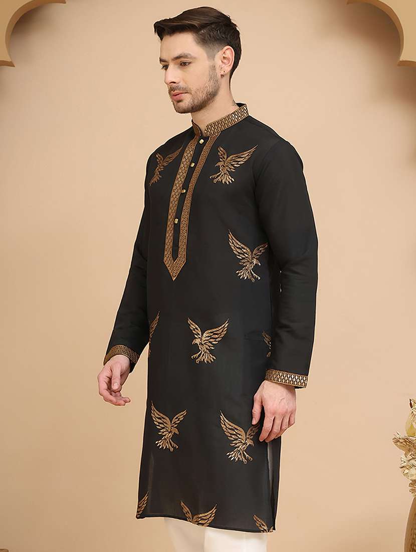 men embroidered mandarin neck long kurta - 21947584 - Standard Image - 1