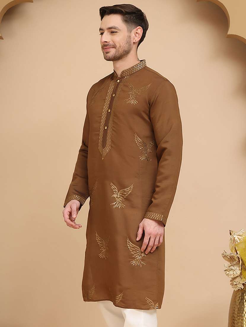 men embroidered mandarin neck long kurta - 21947585 - Standard Image - 1